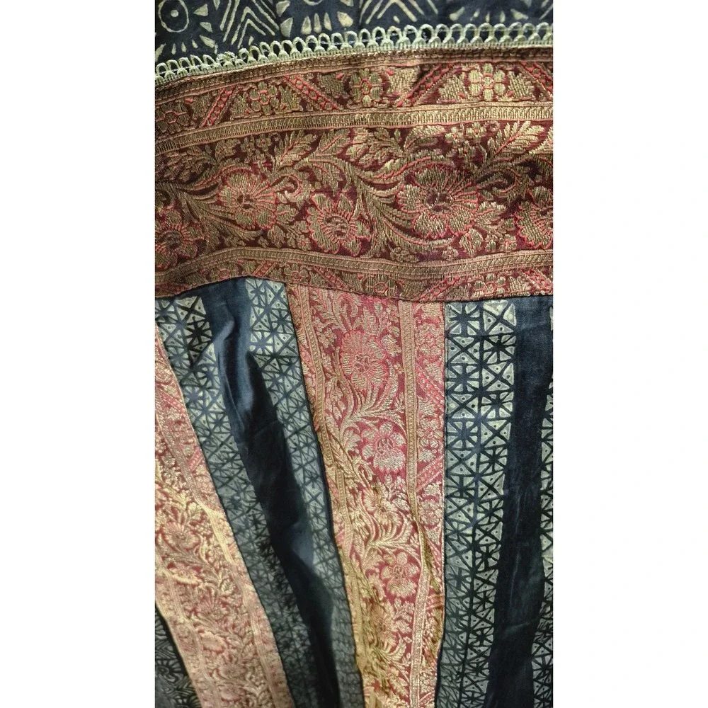 VINTAGE Handmade Kurta Dress Boho Prairie Geometric Print Red‎ Gold Size M L